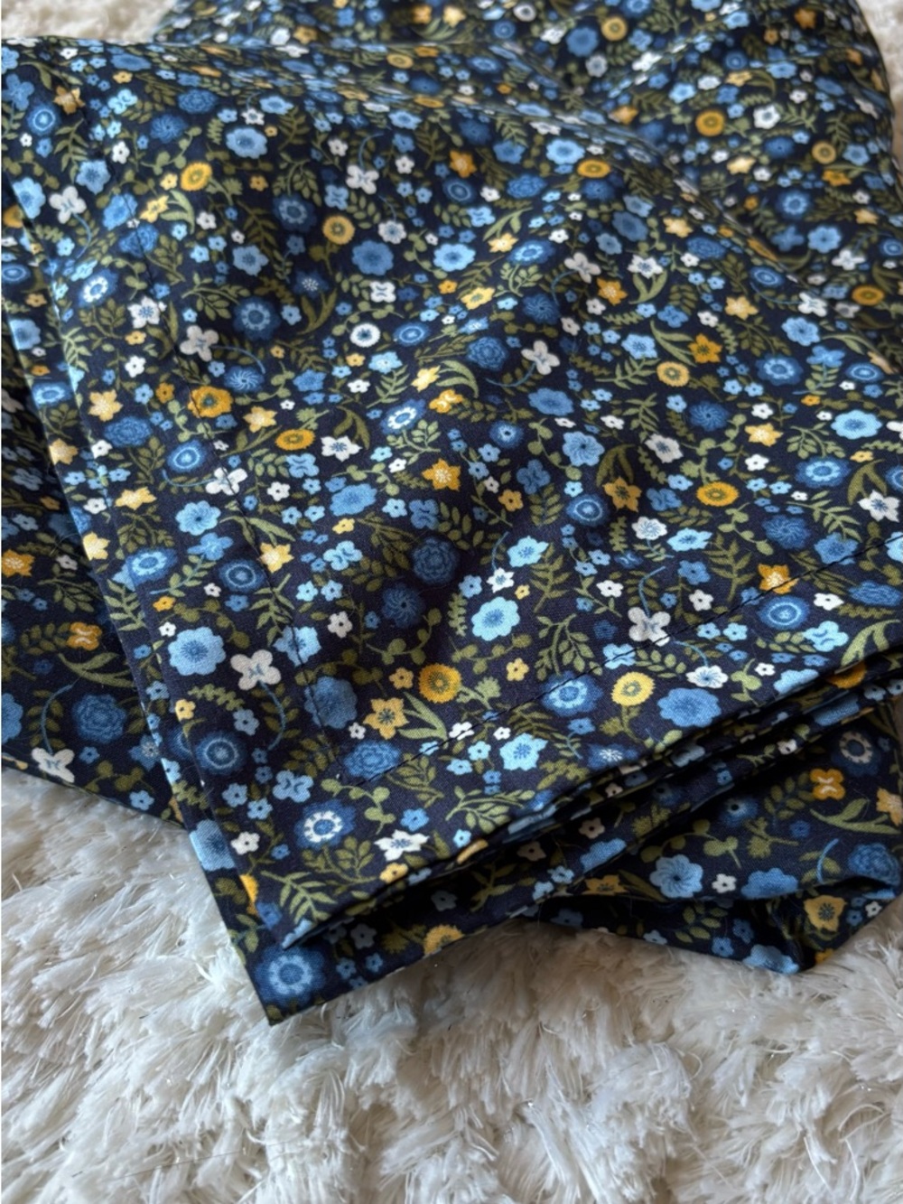 Set of 2 IKEA Navy Blue Floral pillowcases with Yellow and Light Blue Accents